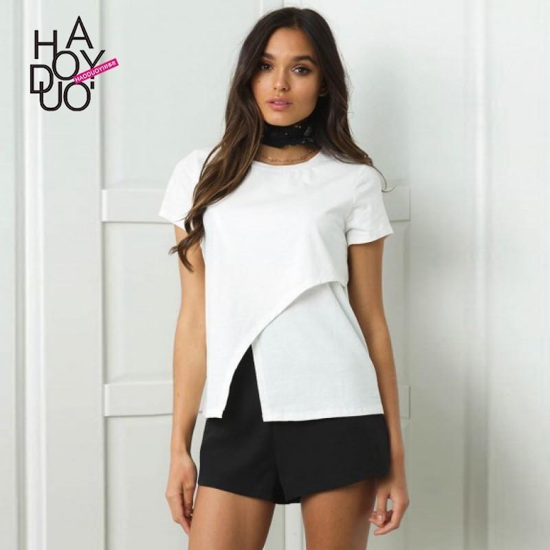 زفاف - Must-have Vogue Simple Split Asymmetrical Short Sleeves One Color Summer T-shirt - Bonny YZOZO Boutique Store