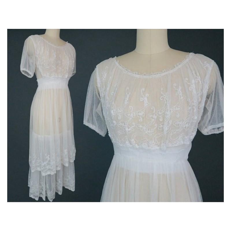 Mariage - Edwardian Net Lace Tea Dress / Vintage Wedding Dress - Hand-made Beautiful Dresses