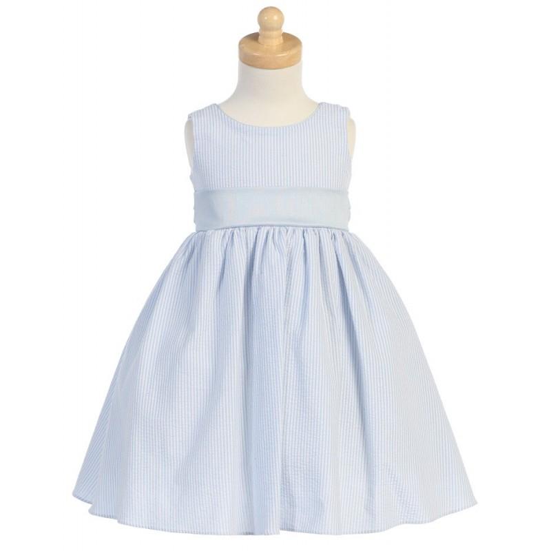 Wedding - Light Blue Striped Cotton Seersucker Dress Style: LM642 - Charming Wedding Party Dresses