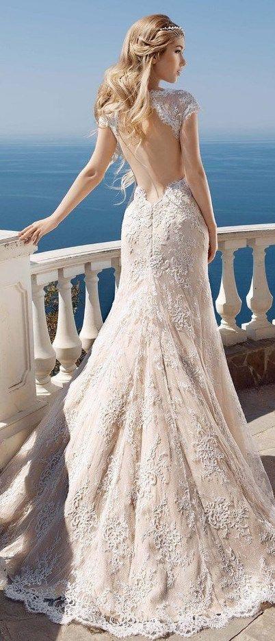 Wedding - Backless Beach Wedding Gown Lace Mermaid Bride Dress