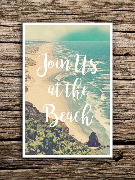 Mariage - At The Beach Wedding Save The Date Postcard // Destination Boho Wedding Beach Save The Date Beach Invitation Coast Waves Chic Vintage Card