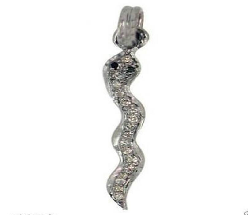 زفاف - 925 Sterling Silver Pave Diamond Snake Charm Pendant Jewelry
