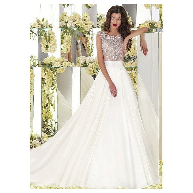 زفاف - Junoesque Taffeta Scoop Neckline See-through A-line Wedding Dresses With Beaded Embroidery - overpinks.com