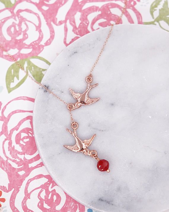 Свадьба - Rose Gold Love Birds Lariat, Y Necklace - Two Birds Necklace, Forever In Love, Woodland Wedding Necklace Jewelry, Bridesmaid Bridal Shower