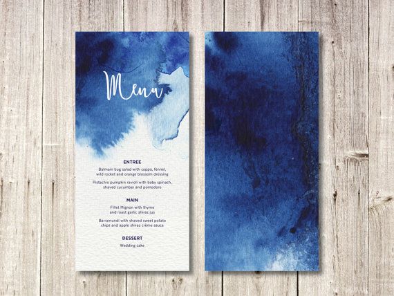 Hochzeit - Custom Menu // Navy Blue Watercolour // Wedding Stationery