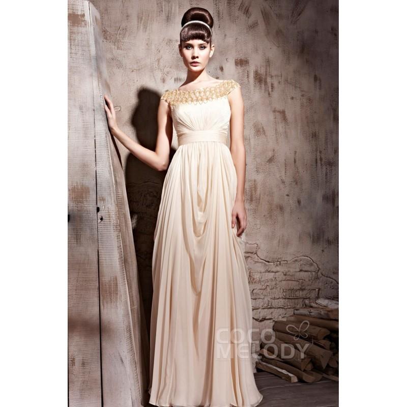 Mariage - Modern Sheath-Column Scoop Floor Length Chiffon Champagne Zipper Evening Dress with Draped and Beading COZF1406F - Top Designer Wedding Online-Shop