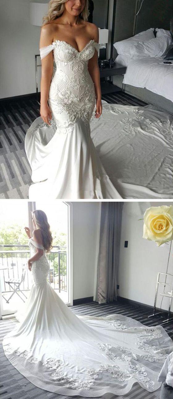 Wedding - Off The Shoulder Mermaid Sweetheart Charming Long Bride Wedding Dress, BG51617 - US0 / Picture Color