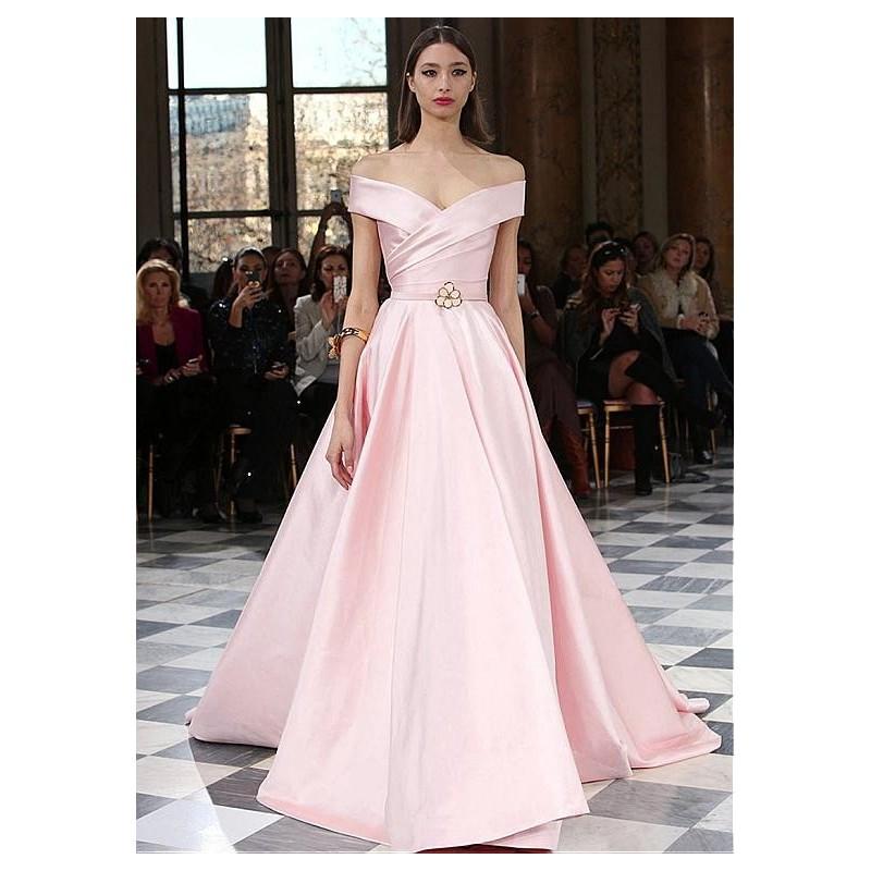 Hochzeit - Elegant Satin Off-the-shoulder A-Line Prom Dresses With Belt - overpinks.com