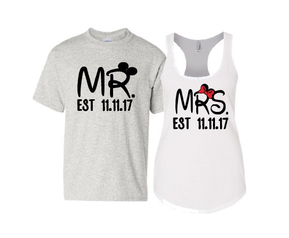 Свадьба - Personalized Disney Mr And Mrs, Disney Wedding Shirts, Disney Lover, Mickey and Minnie Mouse, Bride and Groom, Mr and Mrs, Wedding Shirts