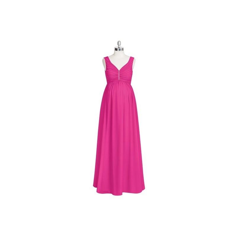 زفاف - Fuchsia Azazie Madison - Floor Length Back Zip V Neck Stretch Knit Chiffon Dress - Charming Bridesmaids Store