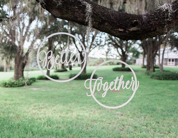Свадьба - Wedding Chair Signs Hoop Style Better Together Wedding Chairs, Floral Hoop Calligraphy Wooden Hanging Signs Set Circle (Item - BTH200)
