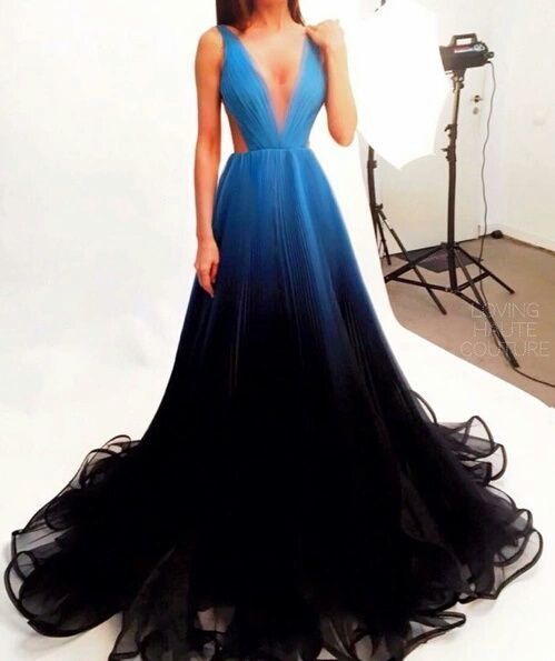 زفاف - Prom Dress,Prom Dresses,Ombre Prom Dress Simple Chiffon Black Blue Bridesmaid Dresses