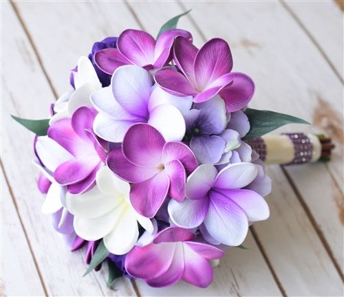 Wedding - Natural Touch Purple & Lilac Plumerias Bouquet