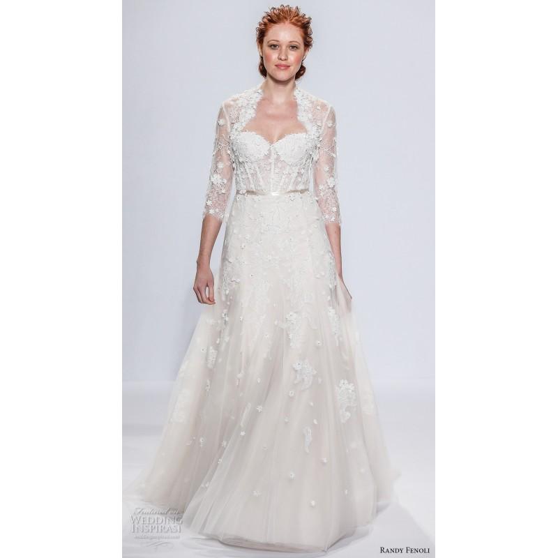 Wedding - Randy Fenoli Spring/Summer 2018 Sweet Sweep Train Ivory Queen Anne Aline 3/4 Sleeves Spring Lace Dress For Bride - Rosy Bridesmaid Dresses