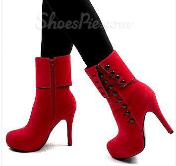 Mariage - Red Platform Ankle Boots With Button