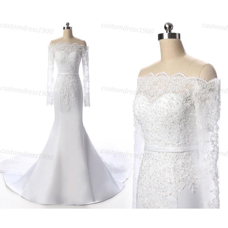 زفاف - Mermaid Lace Wedding Dress/ Long Sleeves White 100% Hand Made Lace Bridal Gown/ Chapel Train Lace Dress For Wedding - Hand-made Beautiful Dresses