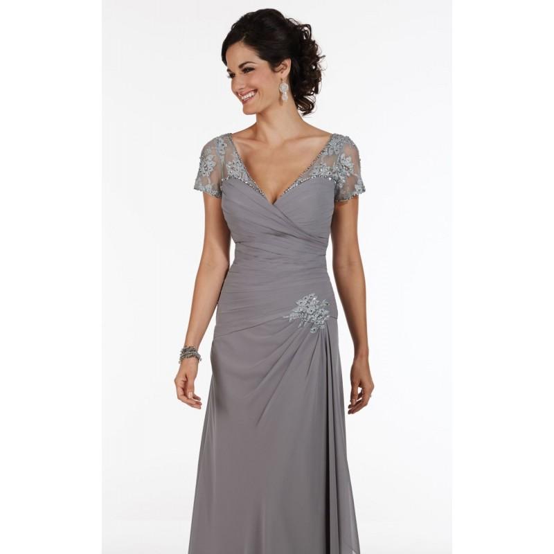 Mariage - Platinum V-neckline Gown by Serena London - Color Your Classy Wardrobe