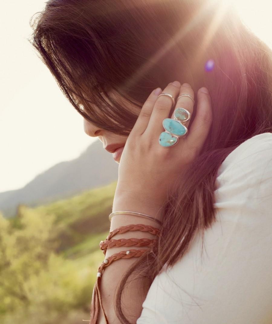 زفاف - Turquoise Ring Turquoise Jewelry Multi Stone Ring Boho Jewelry American Turquoise Birthstone Festival Jewelry Recycled Silver Ring Talisman