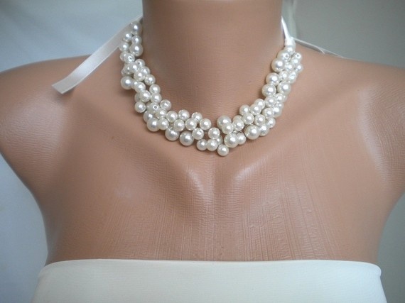 Hochzeit - Handmade Weddings Pearl Necklace,Bridal Jewelry, Statement Necklace