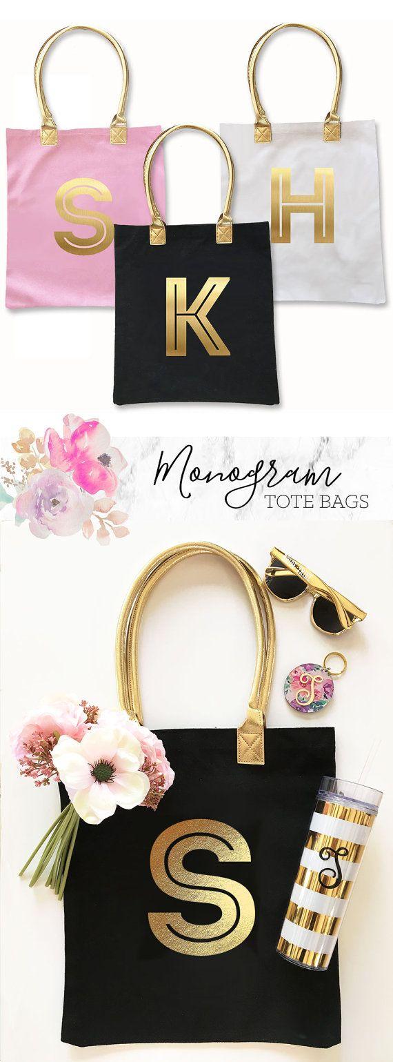 زفاف - Gold Monogram Tote Bag