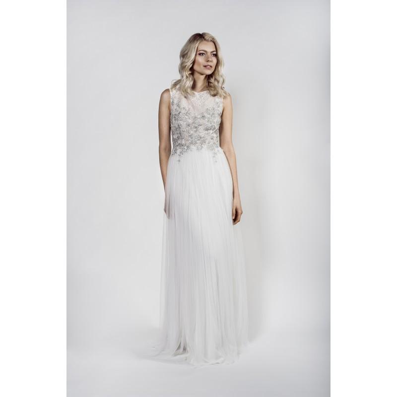 Свадьба - Aida Kapociute 2017 Column Sleeveless Sweet Sweep Train Illusion Ivory Tulle Beading Dress For Bride - Bonny Evening Dresses Online 