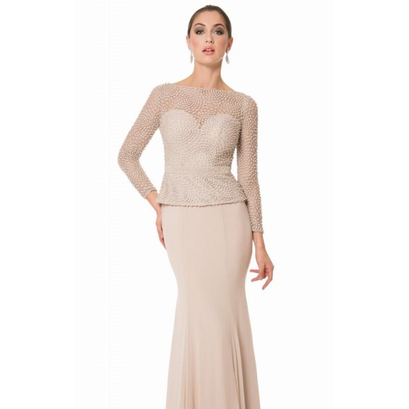 Mariage - Taupe Beaded Lace Chiffon Gown by Terani Couture Evening - Color Your Classy Wardrobe