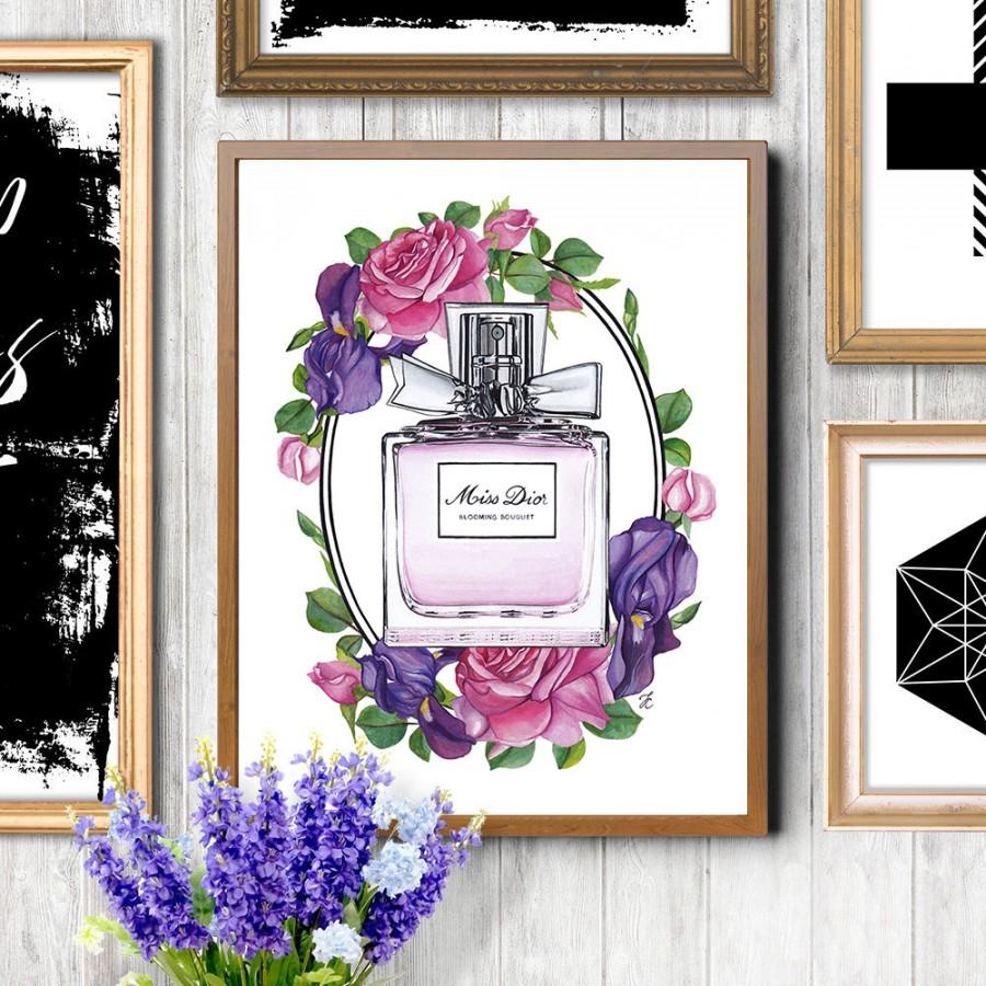 Свадьба - Miss Dior, fashion illustration, perfume art print, fashion print, fashion art print, floral illustration, botanical illustration