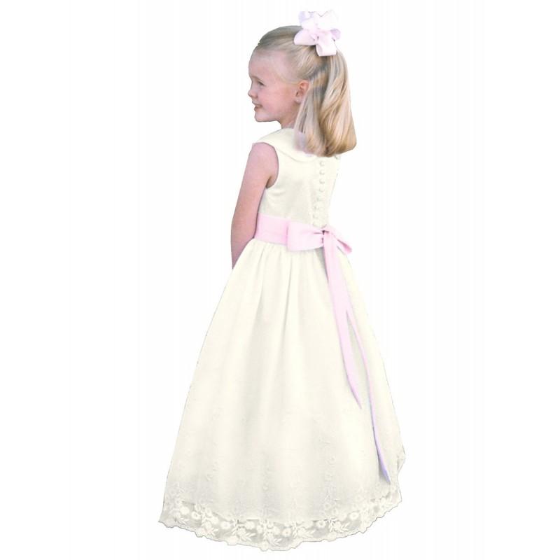 Hochzeit - Rosebud Fashions Ivory Peter Pan Collar Bodice w/ Removable Sash & Embroidered Skirt Dress Style: RB5113 - Charming Wedding Party Dresses