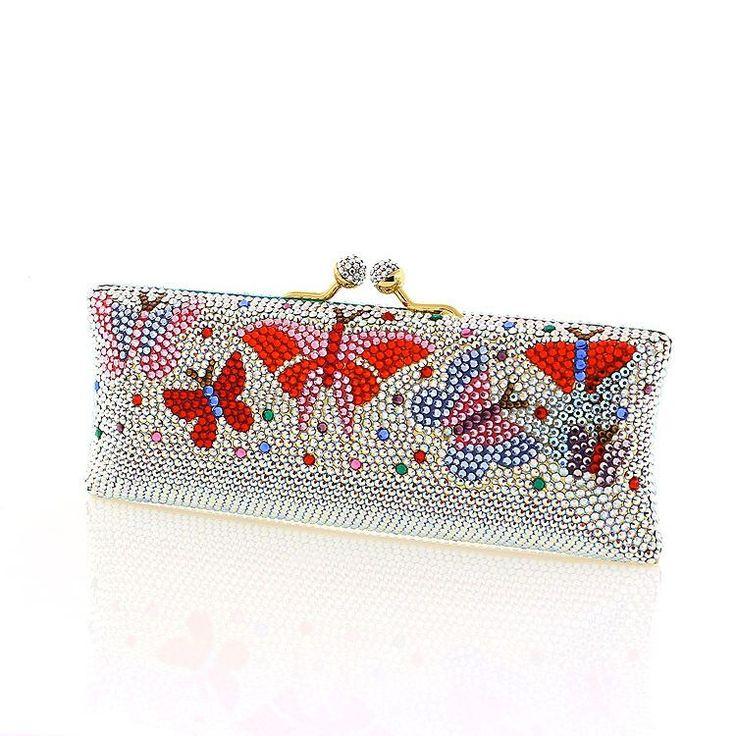 Mariage - Multi-Color Butterfly Swarovski Crystal Evening Clutch