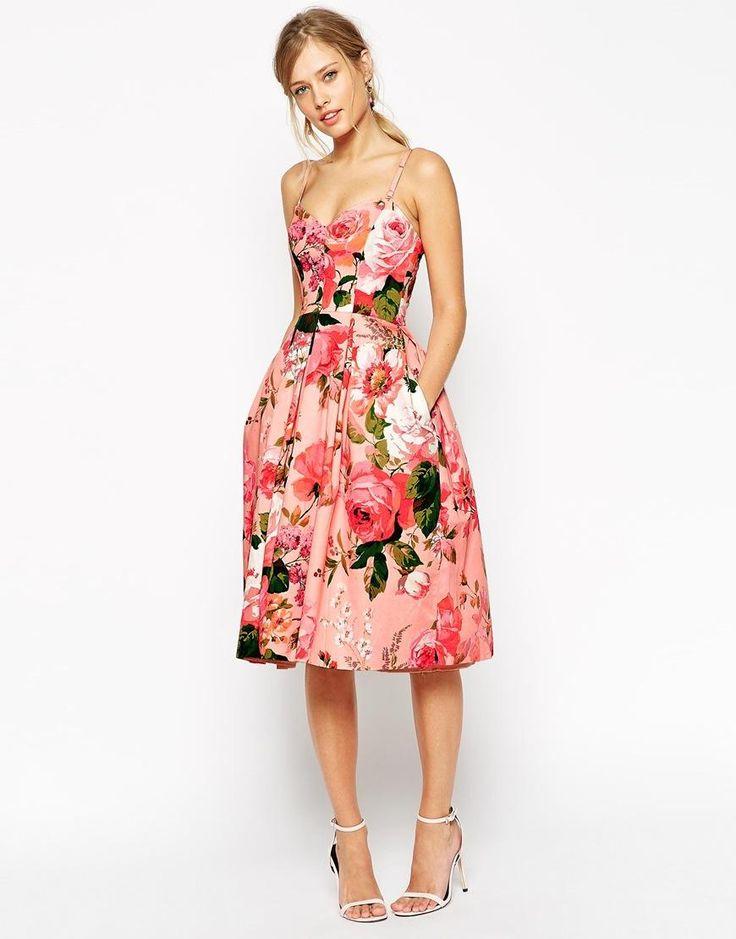 Mariage - SALON Rose Print Bandeau Midi Prom Dress