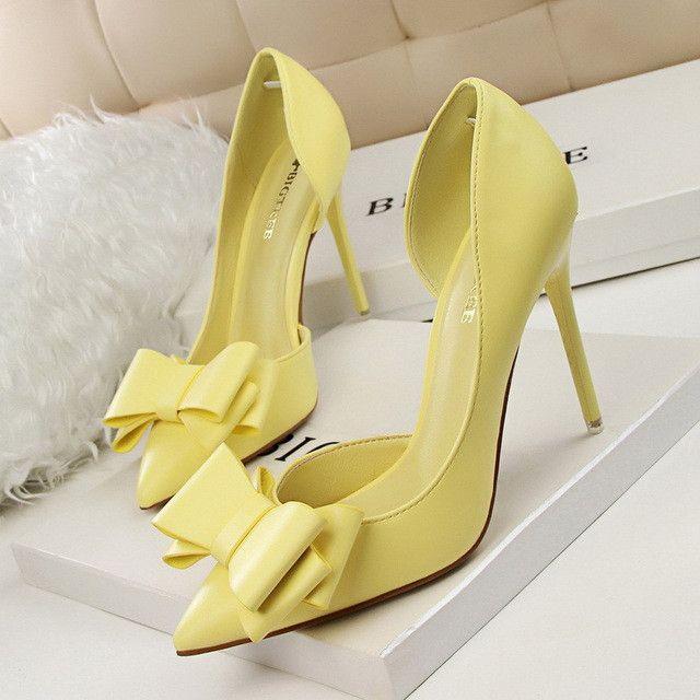Mariage - New Spring Summer Women Pumps Sweet Bowknot High-heeled Shoes Thin Pink High Heel Shoes Hollow Pointed Stiletto Elegant G3168-2