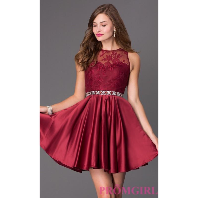 Hochzeit - Short Sleeveless Dress with Lace Embellished Bodice - Brand Prom Dresses