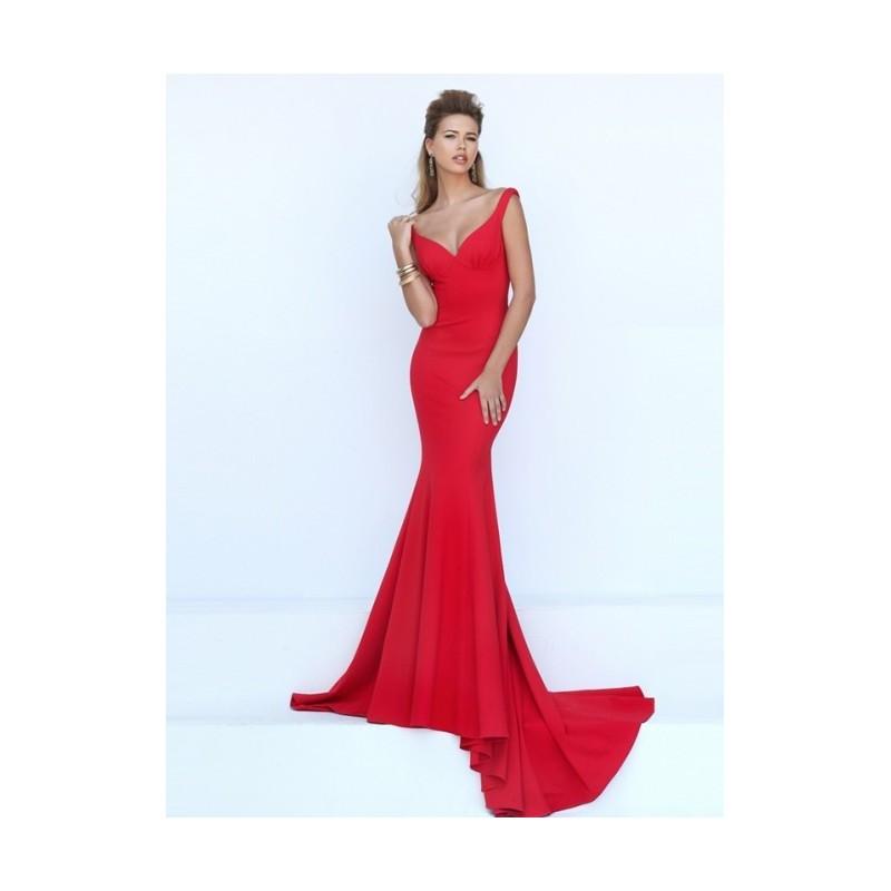 زفاف - 2017 Cheap Sex Mermaid Red Off The Shoulder Deep V Neck Prom Dress With A Long Train - dressosity.com