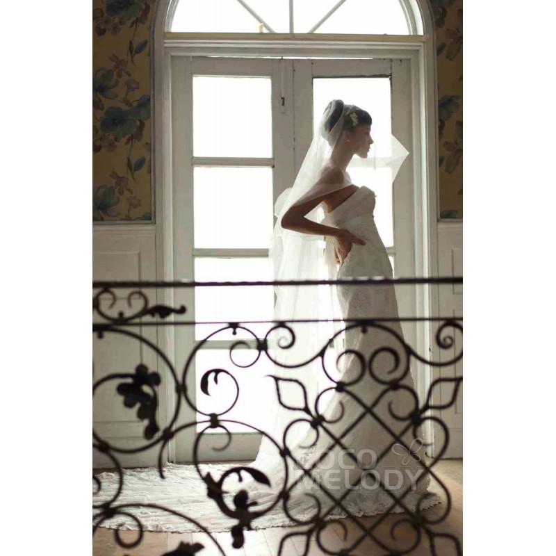 زفاف - Chic Sheath-Column Sweetheart Chapel Train Lace In Stock Wedding Dress With Ribbons - Top Designer Wedding Online-Shop