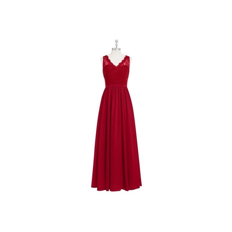 Wedding - Burgundy Azazie Beverly - Floor Length Chiffon And Lace V Neck Side Zip Dress - Charming Bridesmaids Store