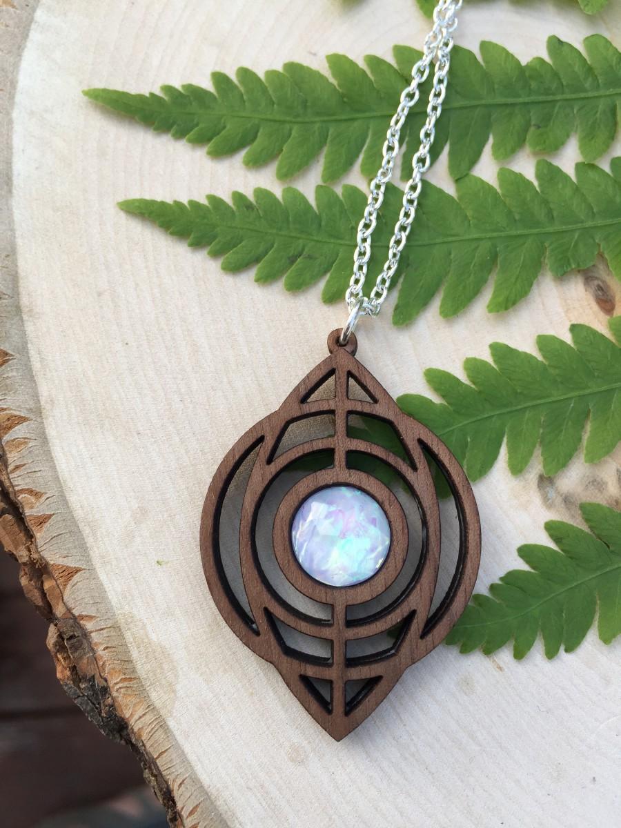 زفاف - Gorgeous wood and opal , moonstone, pendant necklace, gift for her