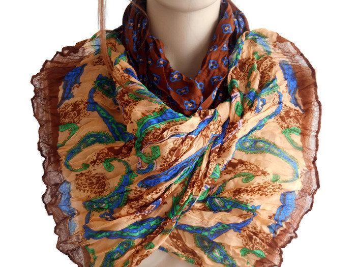 Mariage - Brown Women scarf, Women Cotton scarf, Boho Women scarf, Authentic scarf, Scarf bandana, Scarf shawl, Women shawl, Fashion Scarf, Long scarf