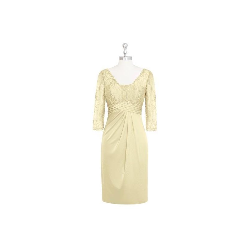 Свадьба - Champagne Azazie Magdalena MBD - Lace And Jersey Stretch Knit Knee Length V Neck Illusion Dress - Charming Bridesmaids Store