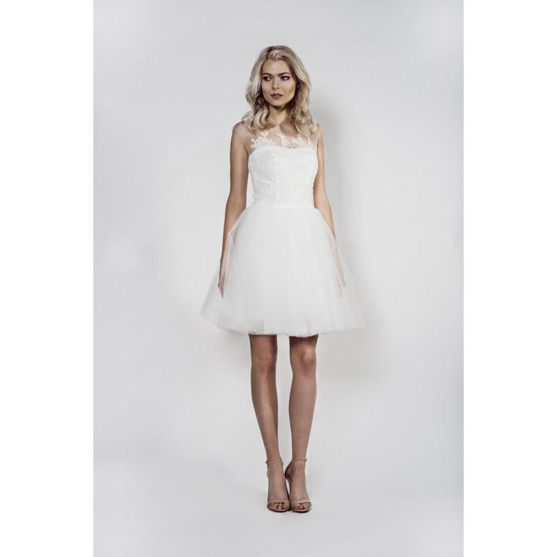 زفاف - Aida Kapociute 2017 Sweet Tulle Appliques Summer Beach Ball Gown Mini/Short Cap Sleeves Illusion White Dress For Bride - Top Design Dress Online Shop
