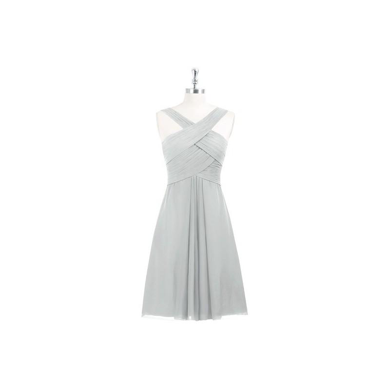 زفاف - Silver Azazie Amani - V Neck Back Zip Knee Length Chiffon Dress - Cheap Gorgeous Bridesmaids Store