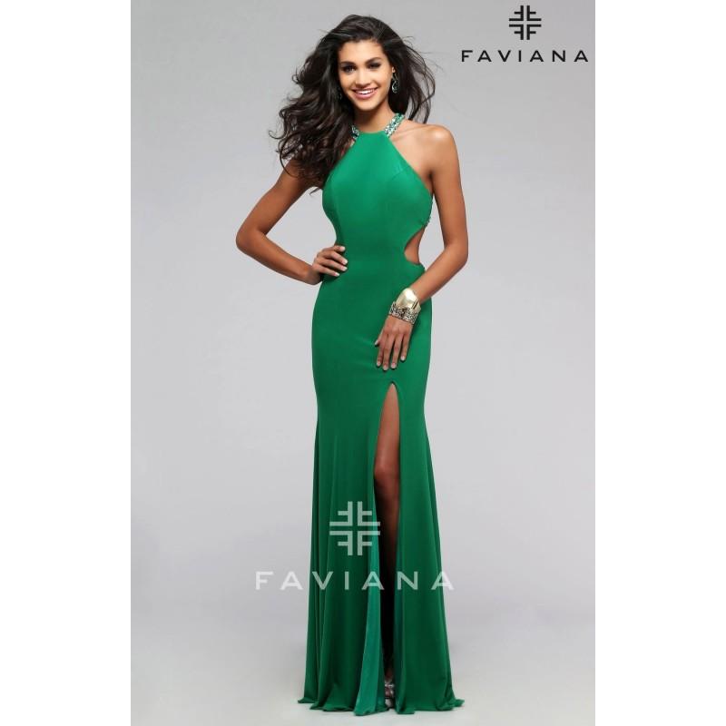 زفاف - Red Faviana 7543 - High Slit Jersey Knit Open Back Dress - Customize Your Prom Dress