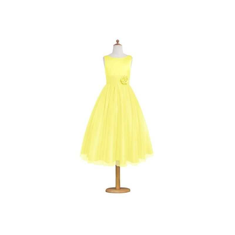 زفاف - Lemon Azazie Rudy JBD - Tea Length Satin And Tulle Boatneck Back Zip Dress - Charming Bridesmaids Store