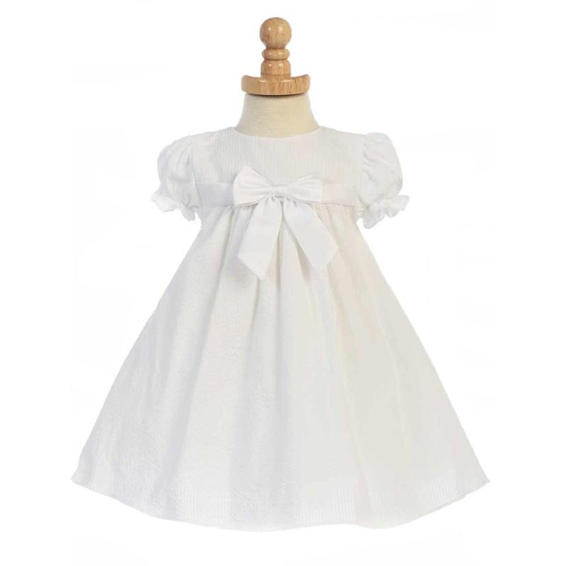 Wedding - White Striped Cotton Seersucker Cap Sleeved Dress Style: LM659 - Charming Wedding Party Dresses