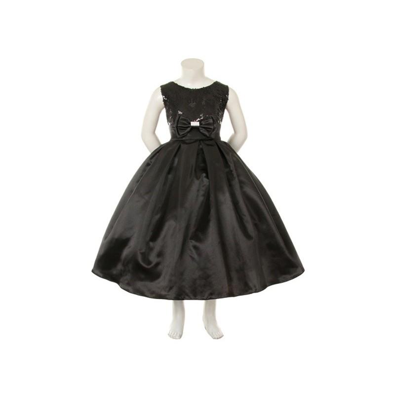 Hochzeit - Black Sequins Bodice w/Satin Skirt & Rhinestone Double Bow Pin Style: D3820 - Charming Wedding Party Dresses