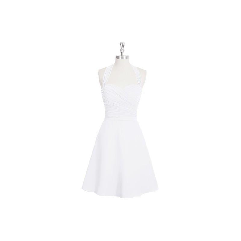 زفاف - White Azazie Kinley - Bow/Tie Back Halter Knee Length Chiffon Dress - Charming Bridesmaids Store