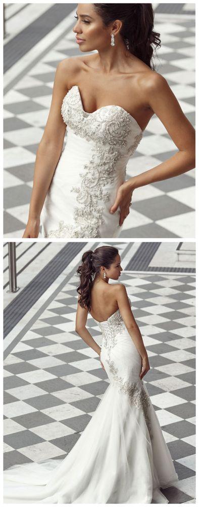 Hochzeit - Mermaid Floor Length Tiered Wedding Dress With Lace WEDDING GOWNS BRIDAL DRESSES
