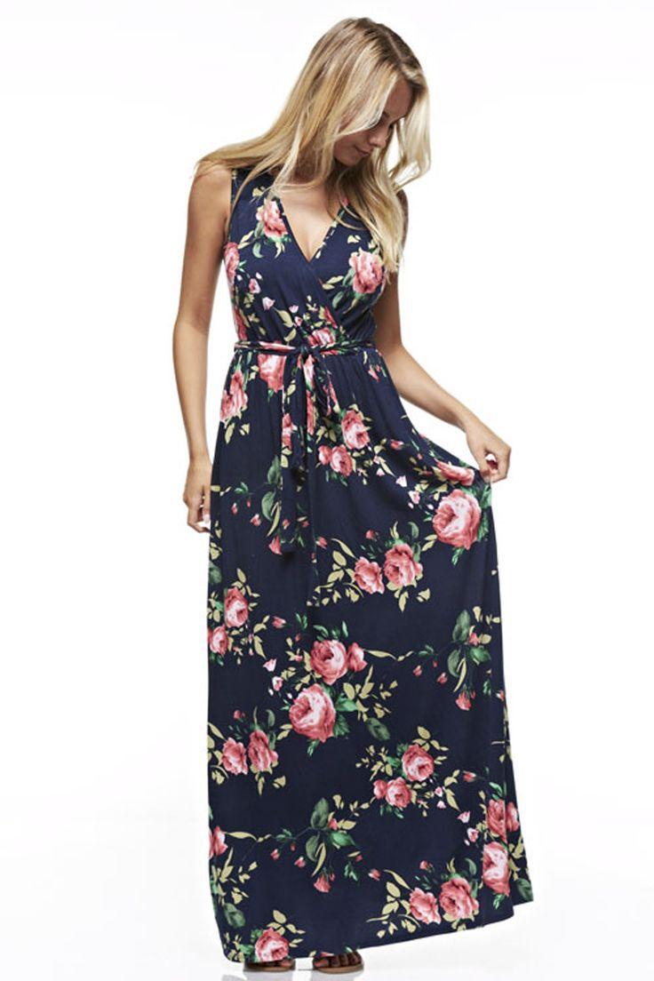 Mariage - Sleeveless Floral Maxi Dress