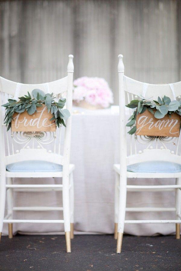 Mariage - 12 Chic Bride And Groom Wedding Chair Decoration Ideas