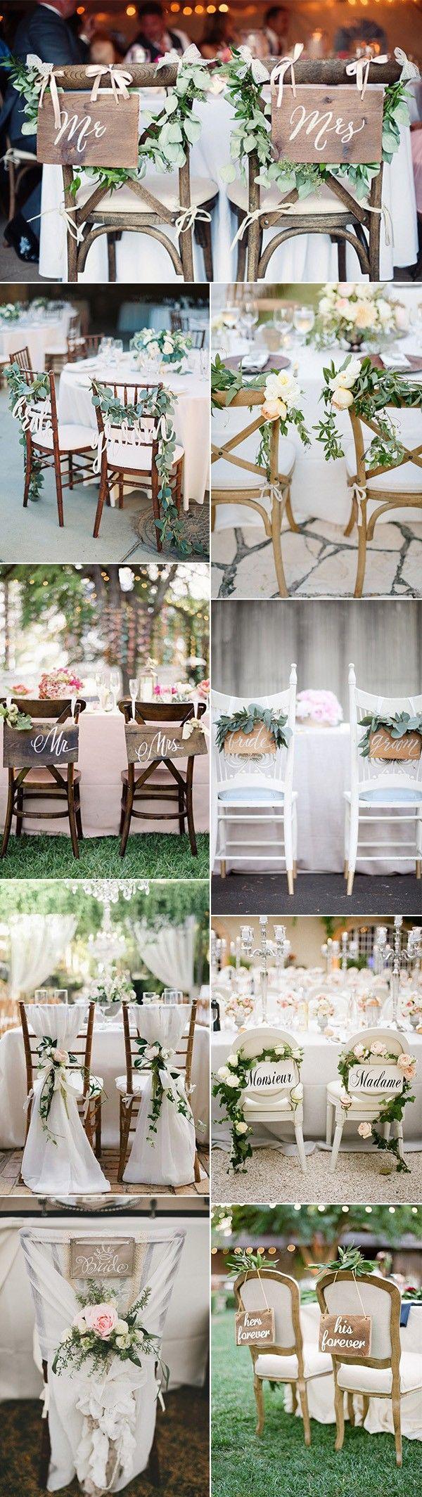 Mariage - 12 Chic Bride And Groom Wedding Chair Decoration Ideas