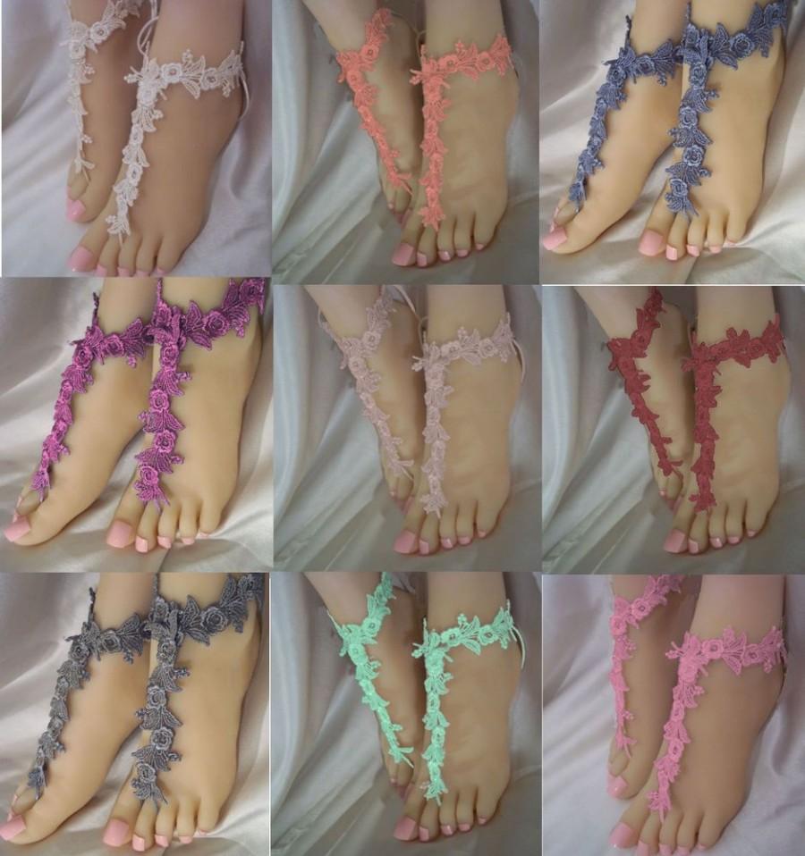 Свадьба - Barefoot Sandals, Lace Barefoot Sandals, Lace Flower Foot Jewelry, Bride Anklets 